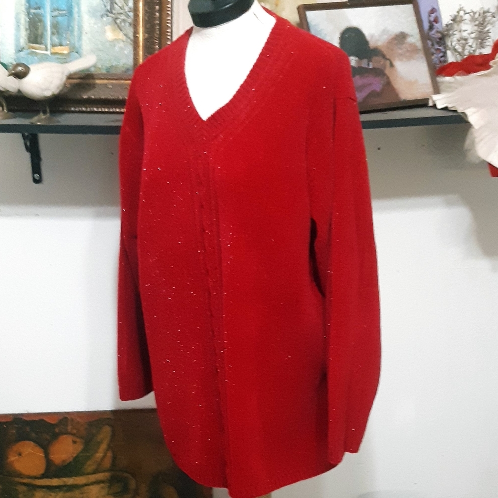 Womens Red knit Sweater Sz 2x Plus A LITTLE EXTRA SPICE Sparkle Glitter Stretchy